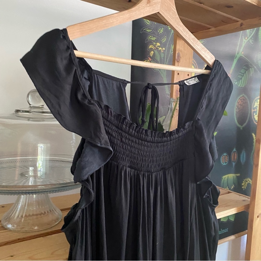 Free People Intimately Smocked Black Satin Want Your Love Mini Dress Large - Picture 9 of 15